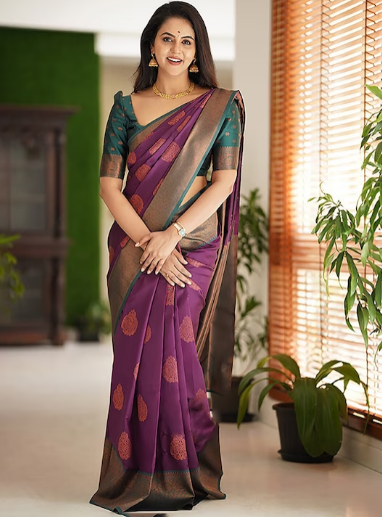 Ethnic Motif Woven Design Zari Pure Silk Kanjeevaram Saree