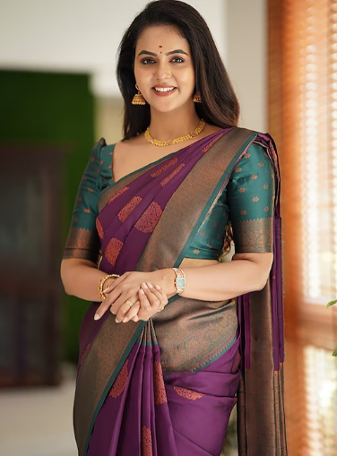 Ethnic Motif Woven Design Zari Pure Silk Kanjeevaram Saree