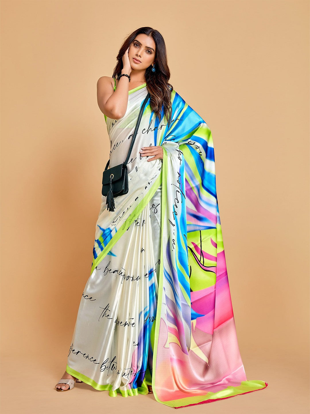 White & Blue Satin Saree