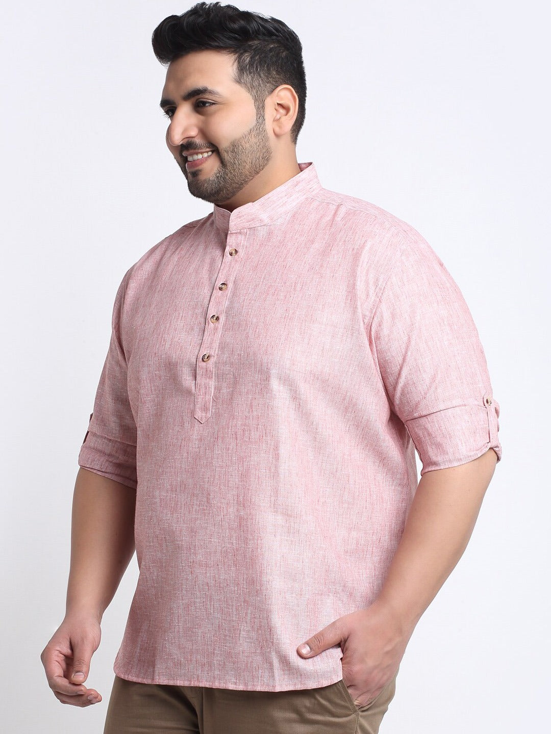 Men Pink Thread Work Kurta