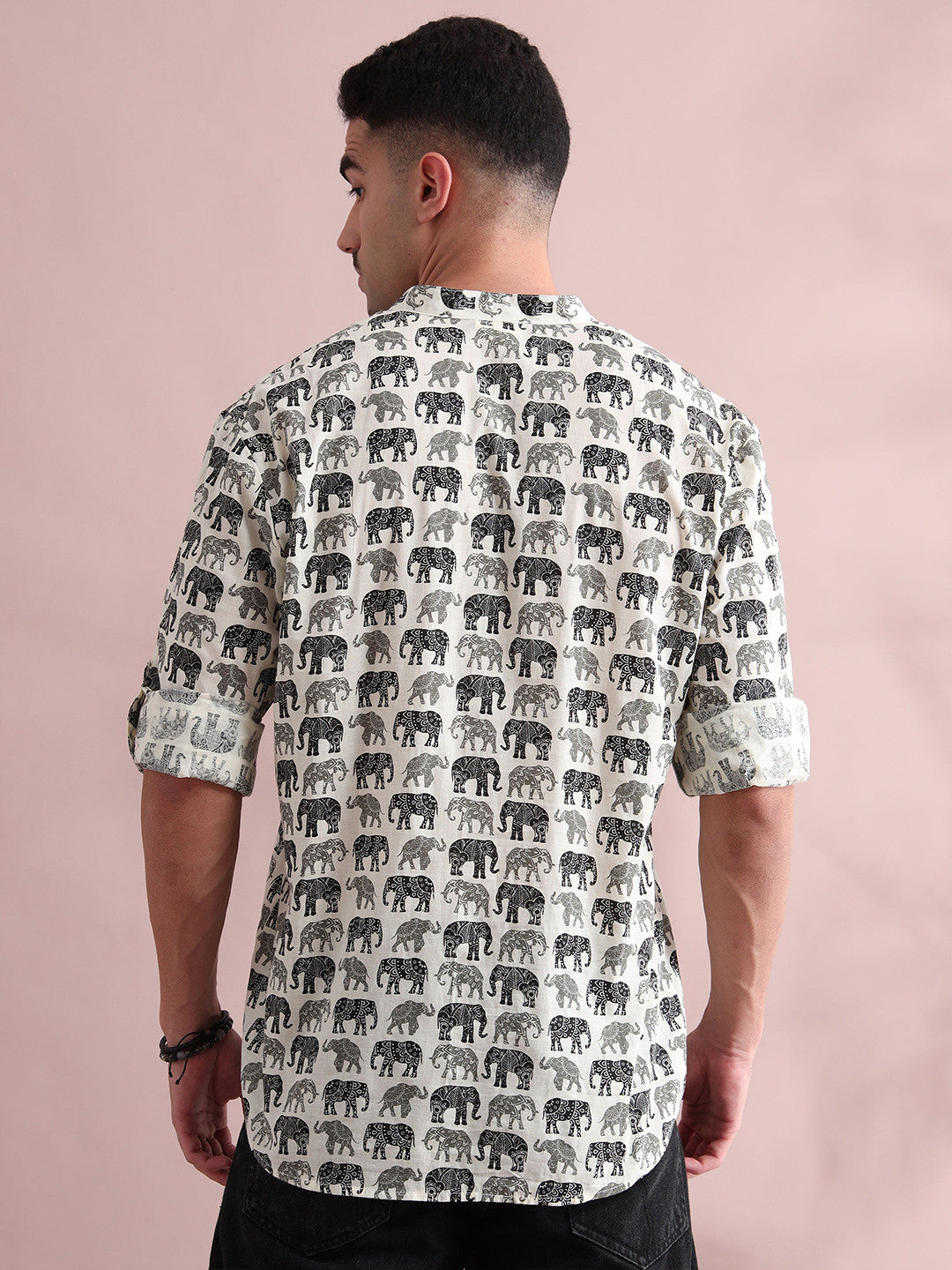 Animal Printed Band Collar Pure Cotton Short Kurta