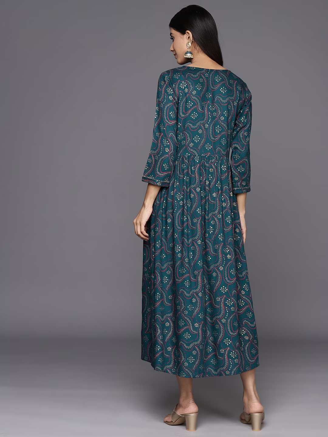 Ethnic Motifs Embellished Fit & Flare Midi Ethnic Dress