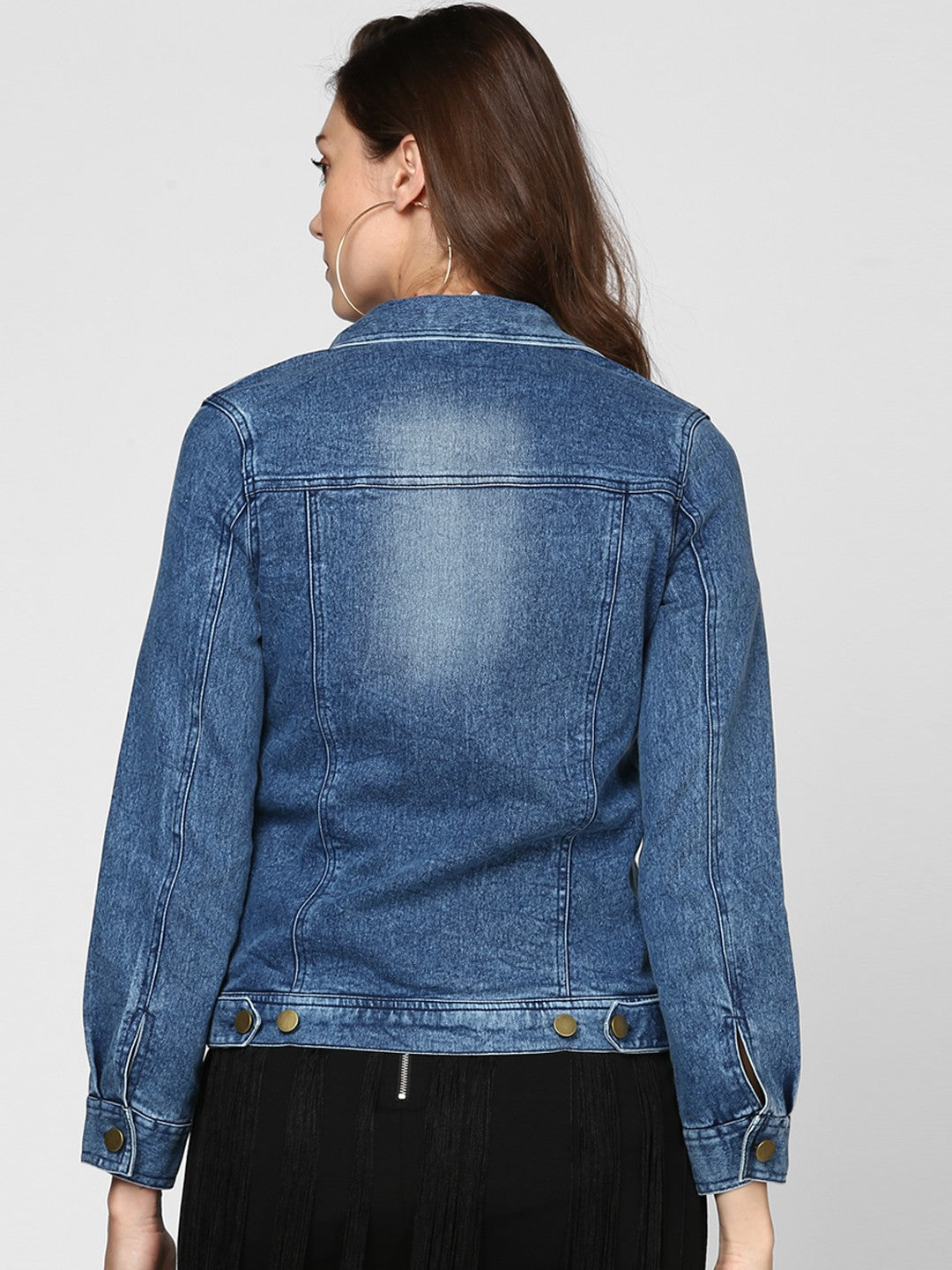 Women Blue Solid Denim Jacket