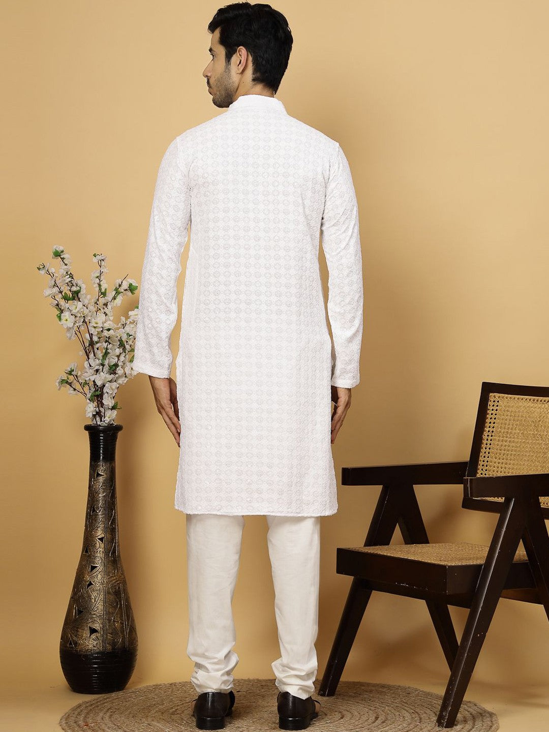 Ethnic Motifs Embroidered Sequined Pure Cotton Kurta
