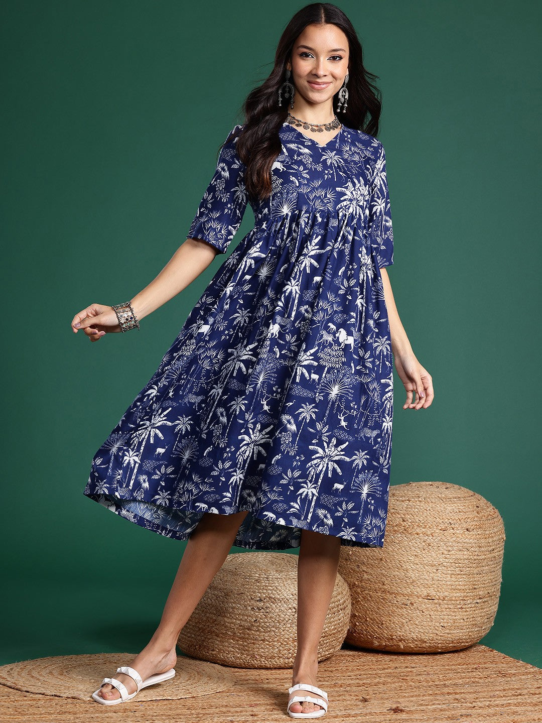 Floral Print Wrap Midi Dress