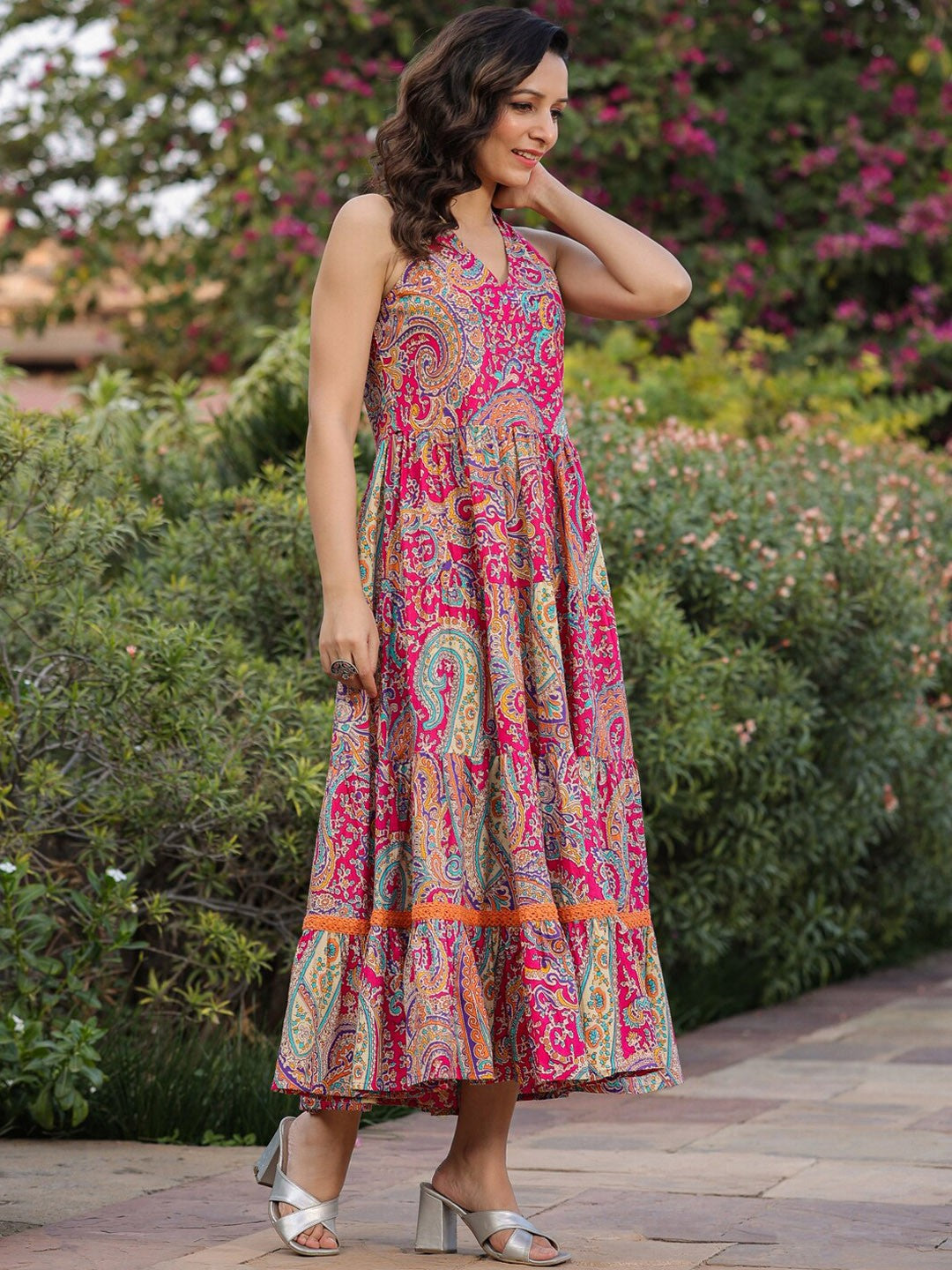 Ethnic Motifs Printed Maxi Fit & Flare Tiered Pure Cotton Ethnic Dress