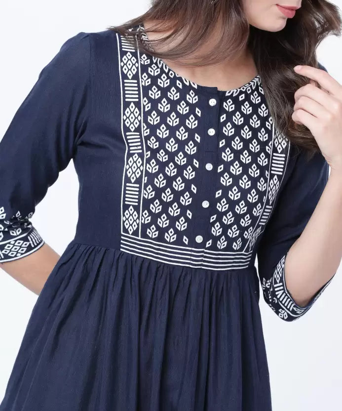 Women Fit and Flare Blue Dress