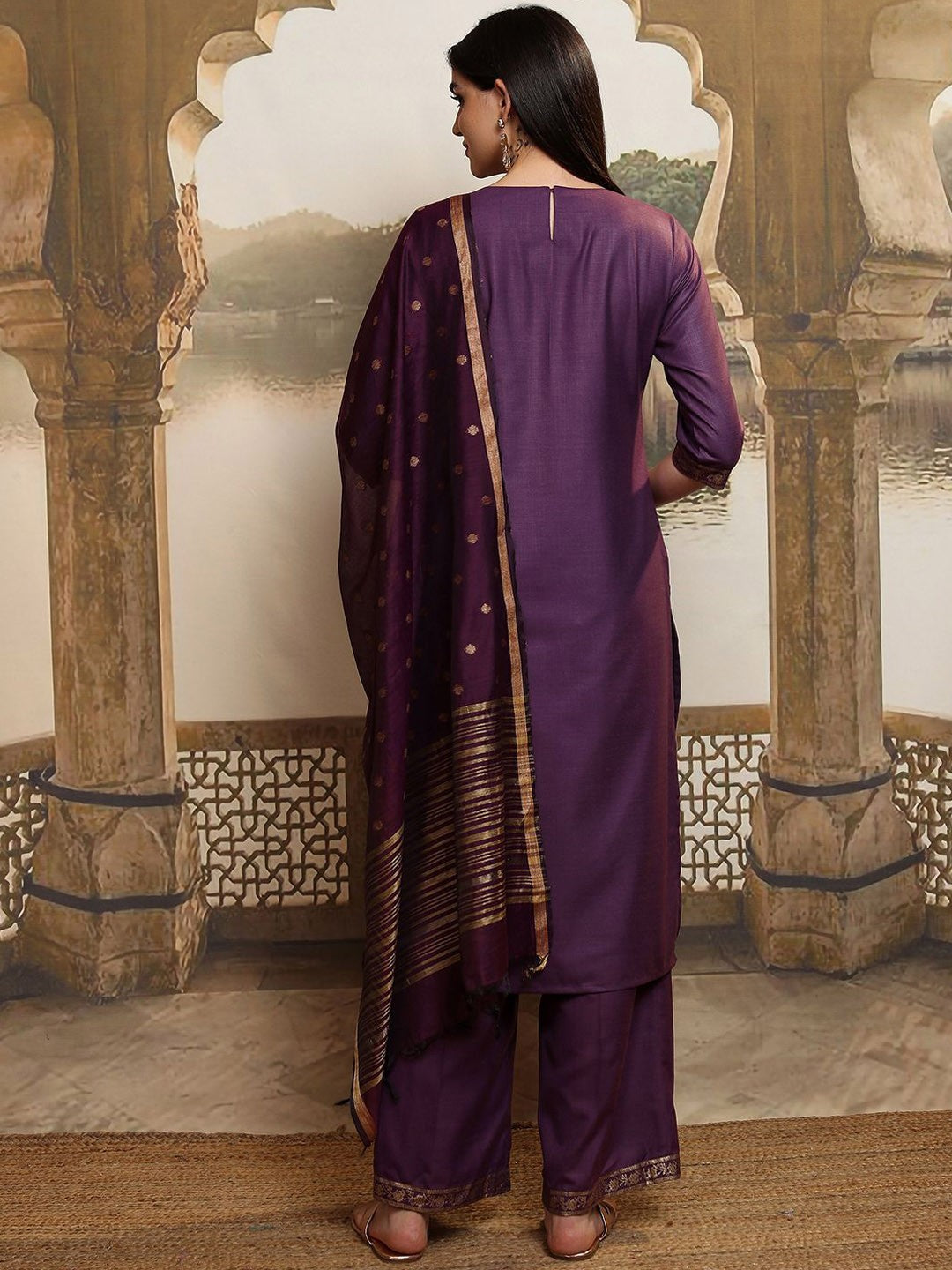 Women Yoke Design Regular Kurta Palazzos With Dupatta
