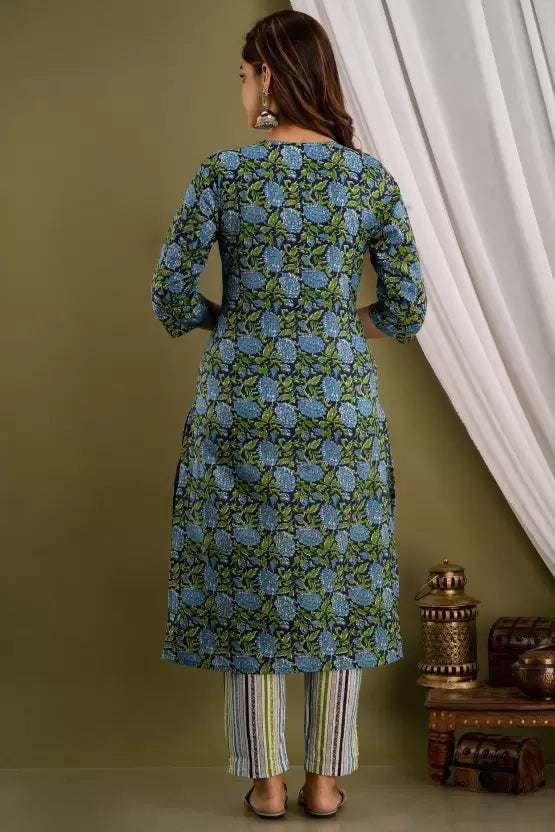 Women Pure Cotton Kurta Pant Dupatta Set (Multicolor)