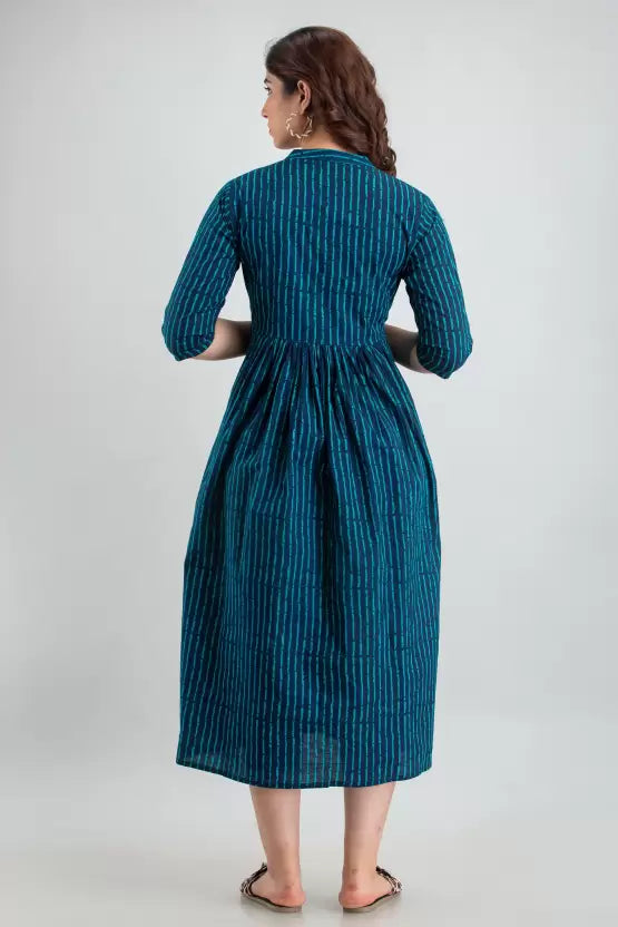 Women Leheriya Cotton Blend Flared Maternity dress/Kurta