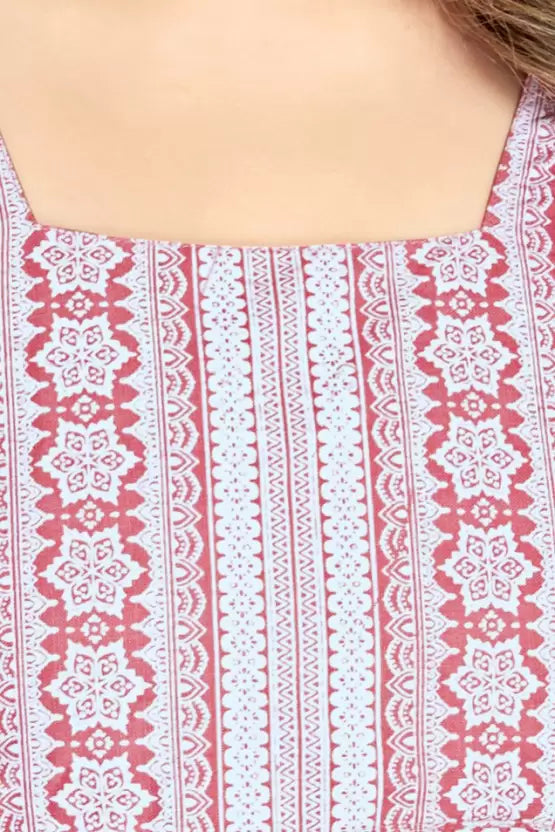 Women Pink Cotton Blend Kurta, Pant And Dupatta Set