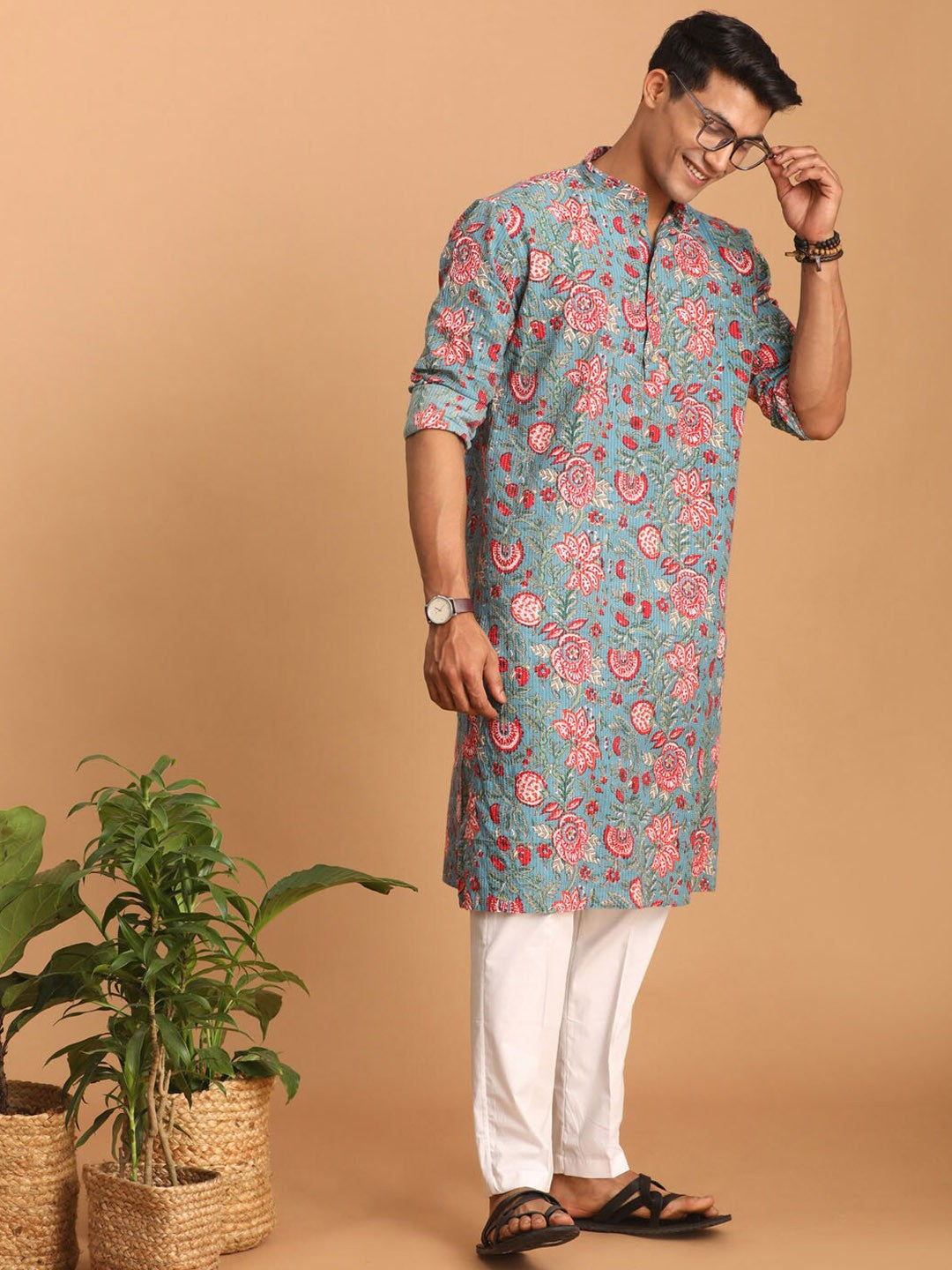 Floral Printed Kalamkari Pure Cotton Sustainable Kurta with Pyjamas