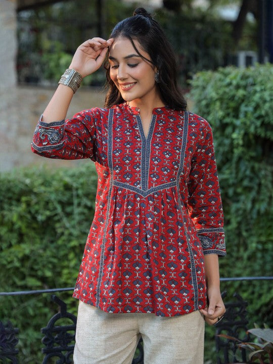 Ethnic Motifs Printed Pure Cotton A-Line Kurti