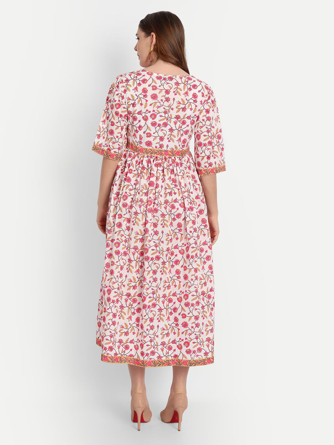 Floral Printed Fit & Flare Cotton Maxi Dress
