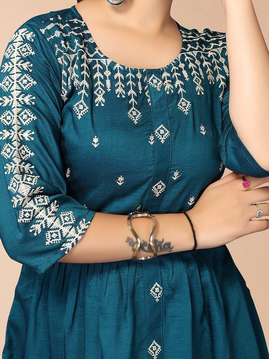 Teal Print Indigo Empire Longline Top