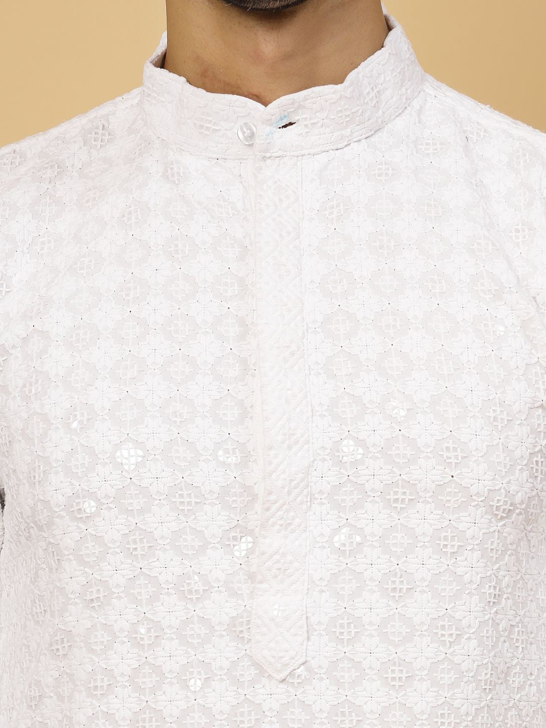 Ethnic Motifs Embroidered Sequined Pure Cotton Kurta