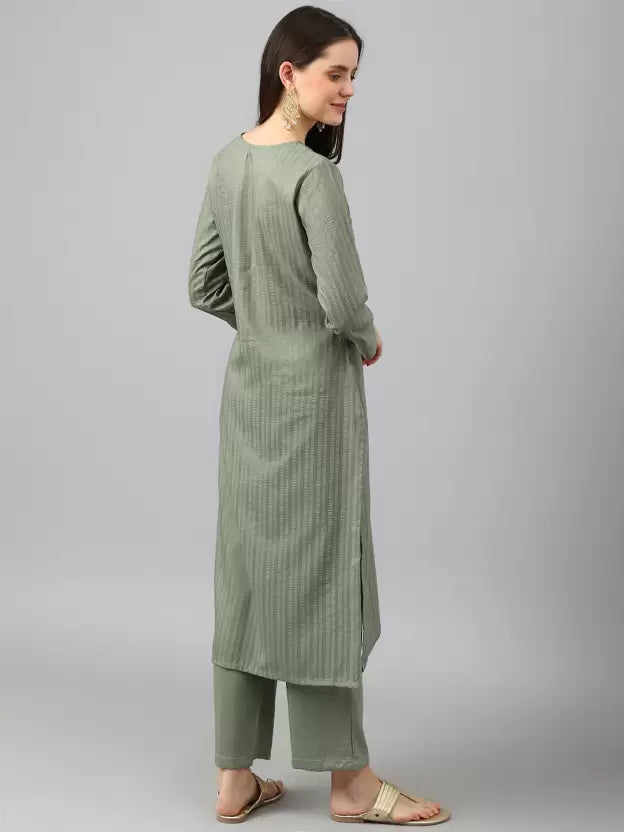 Women Viscose Rayon Striped Kurta and Pant Set