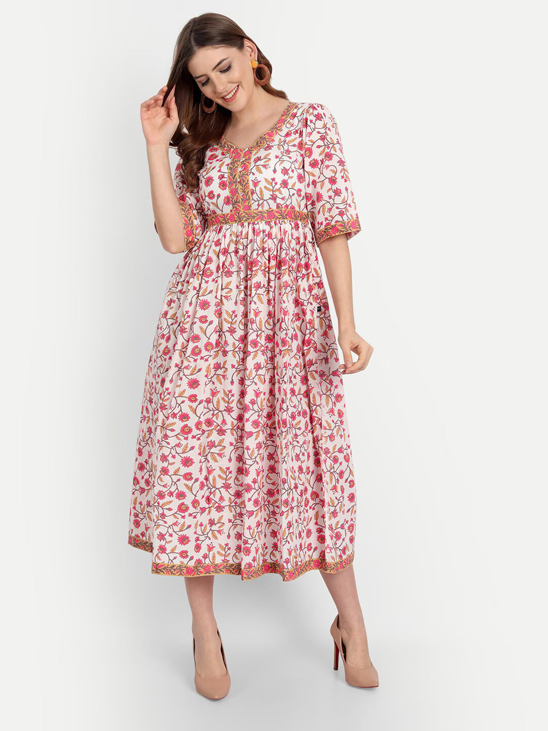 Floral Printed Fit & Flare Cotton Maxi Dress