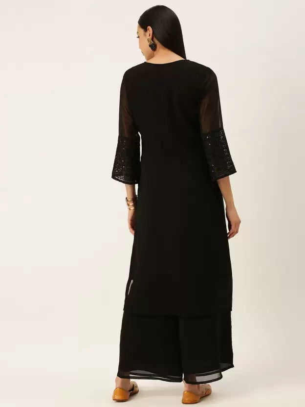 Women Black Georgette Kurta and Palazzo Set