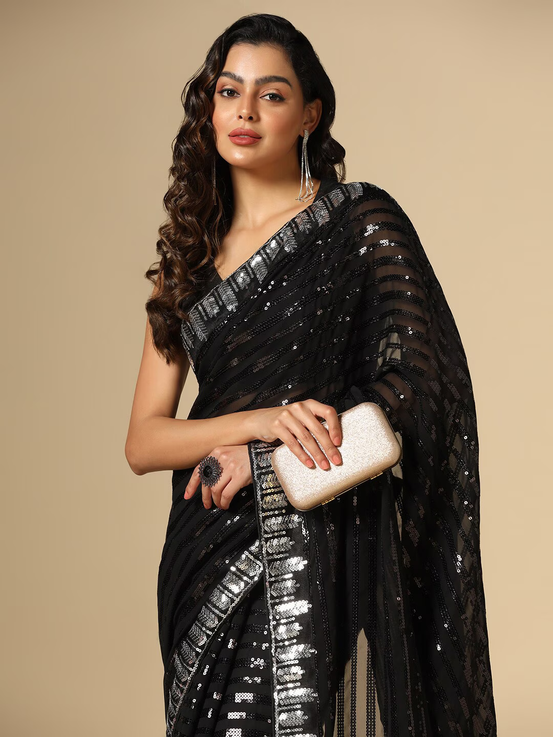 Striped Sequinned Saree