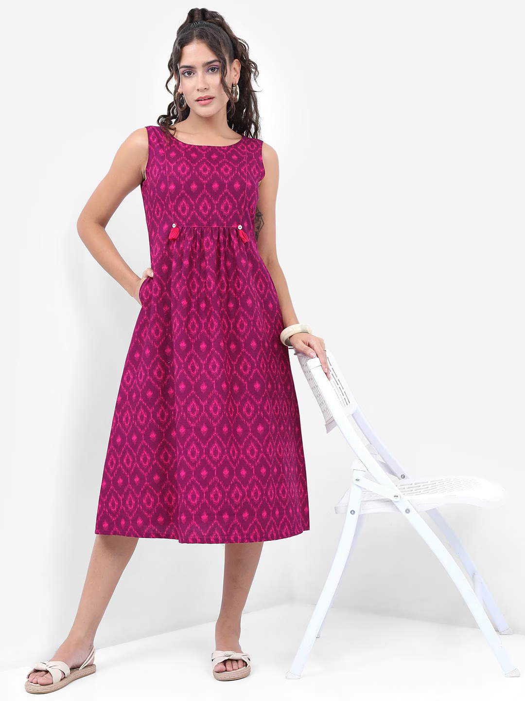 Purple Tribal Printed A-Line Midi Dress