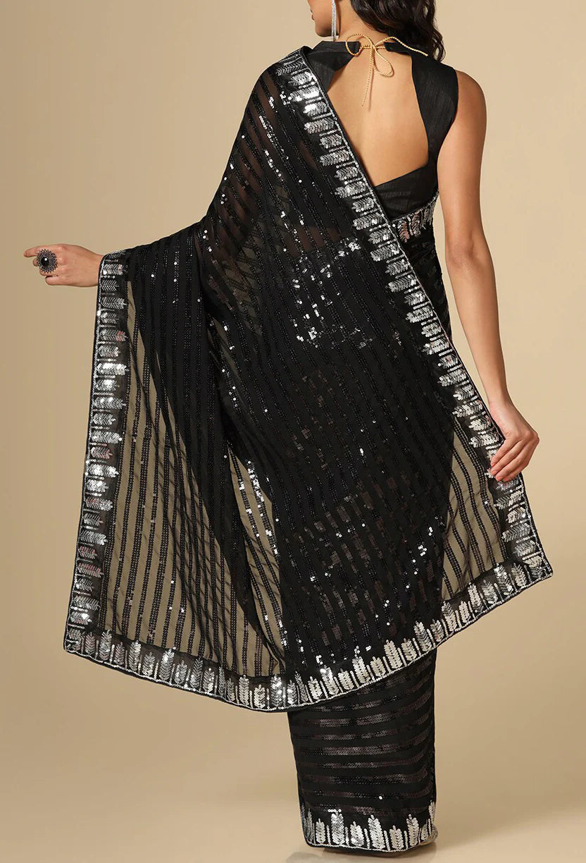 Striped Sequinned Saree