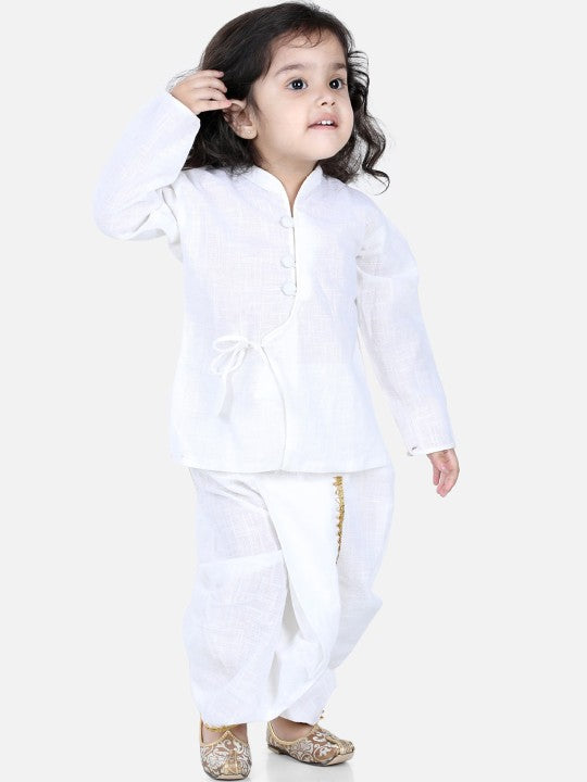 Boys White Pure Cotton Kurta with Dhoti Pants