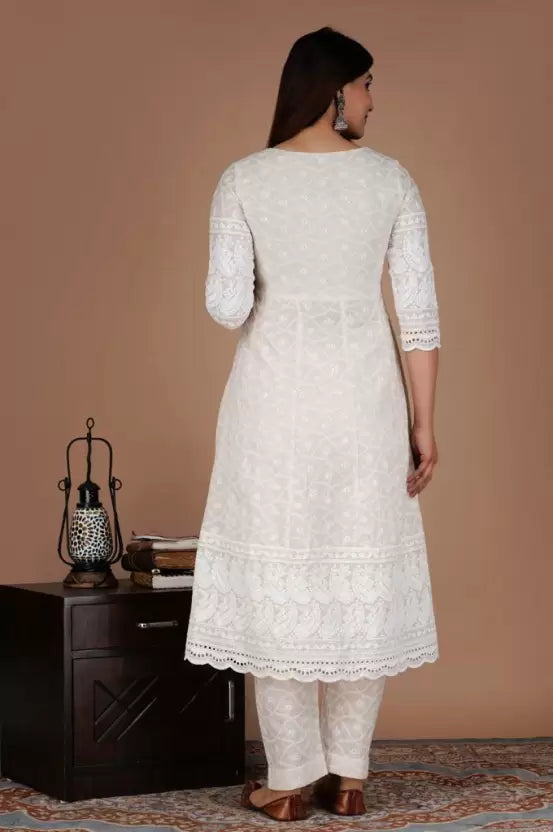 Women White Kurta Set With Dupatta Pure Cotton