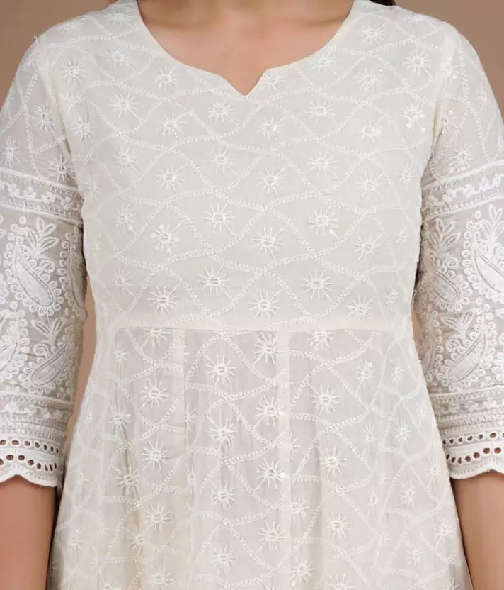Women White Kurta Set With Dupatta Pure Cotton