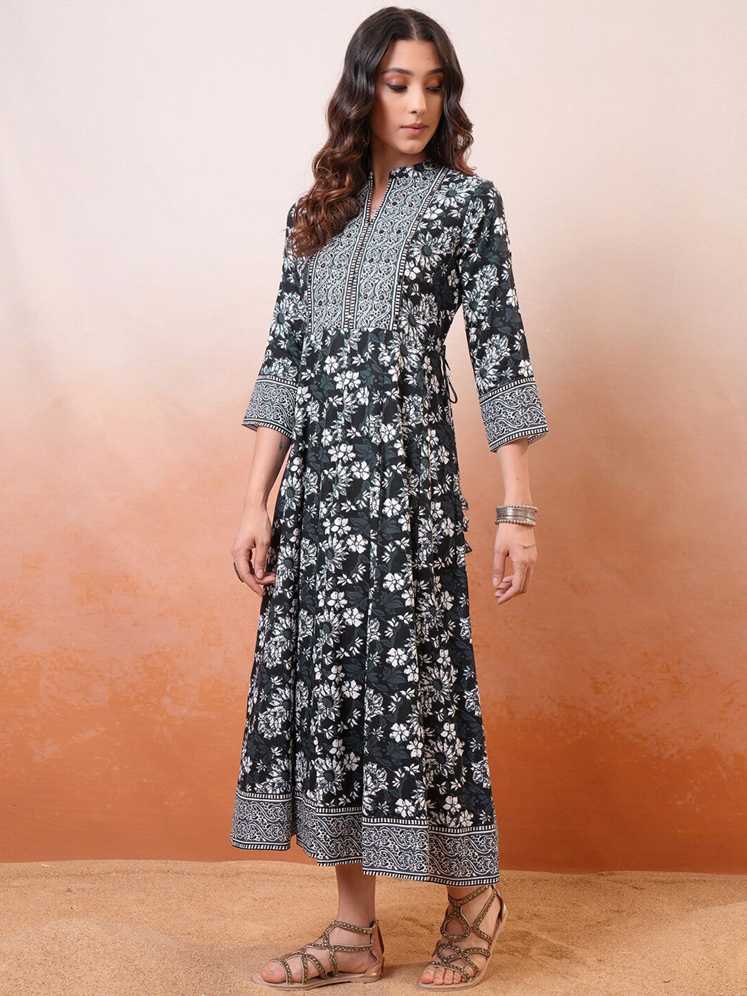 Women Floral Embroidered Fit & Flare Maxi Dress