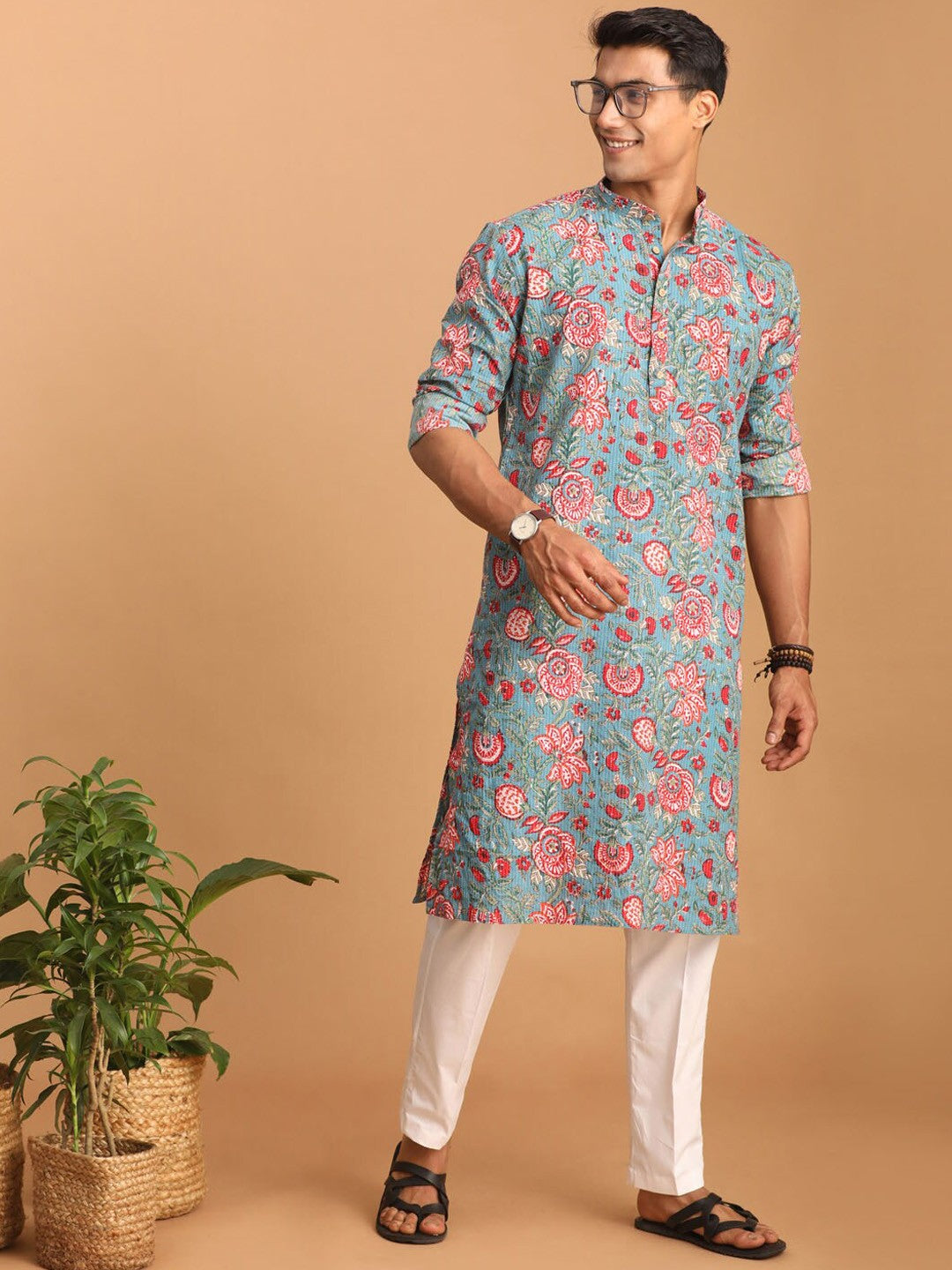 Floral Printed Kalamkari Pure Cotton Sustainable Kurta with Pyjamas