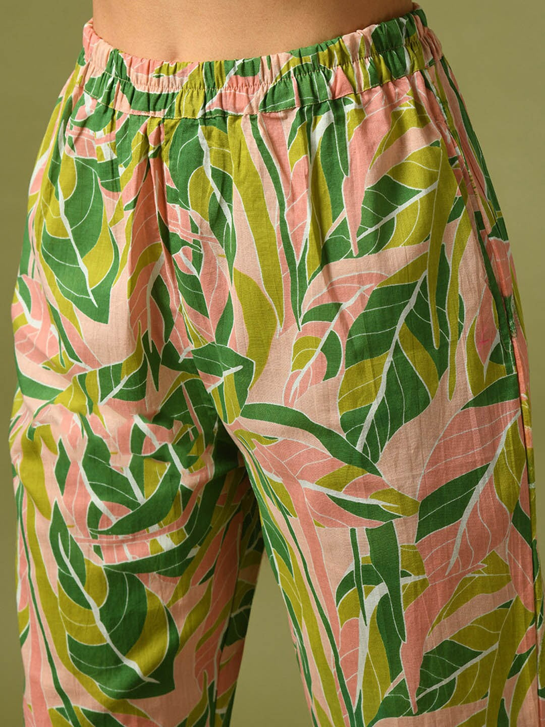 Floral Printed Beads & Stone Pure Cotton Straight Kurta & Trousers