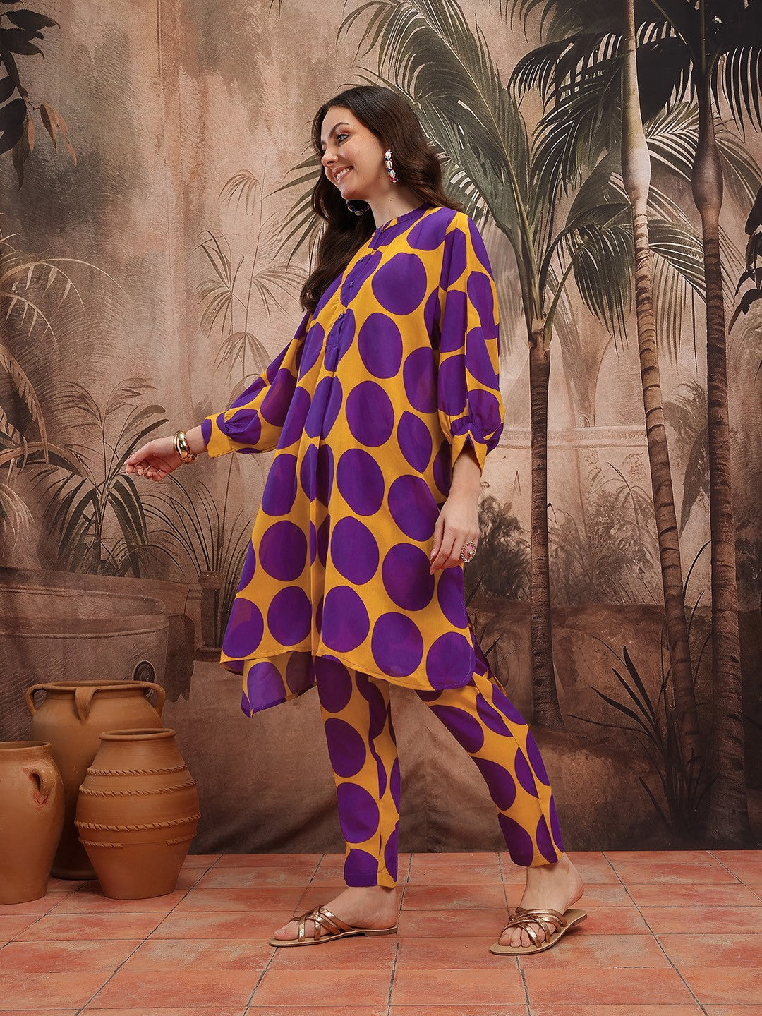 Printed High-Low Kurta with Trousers