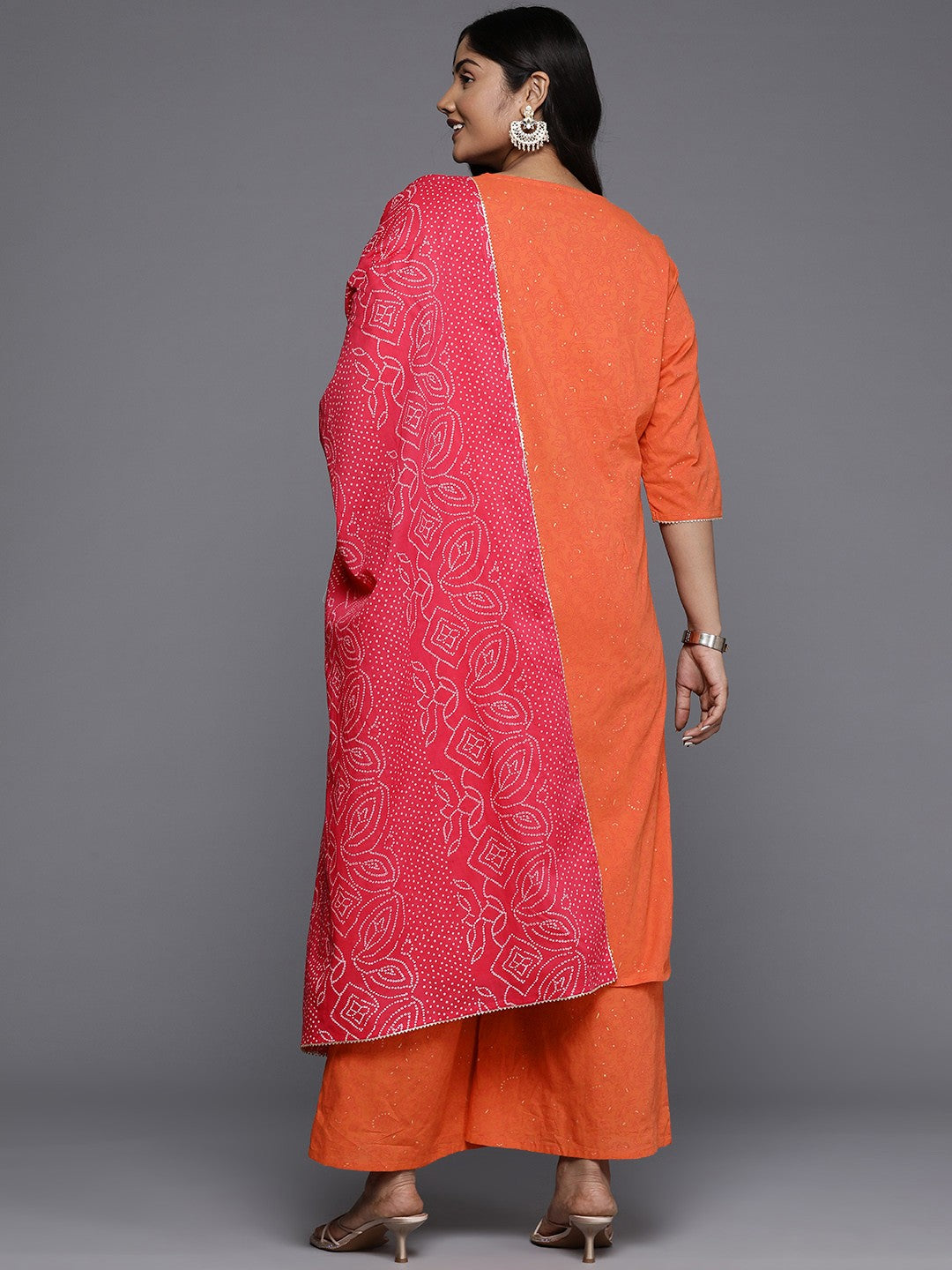 Plus Size Floral Printed Gotta Patti Pure Cotton Kurta Set