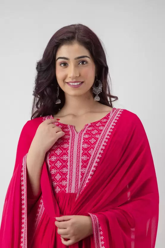 Women Stylish A-line Viscose Rayon Kurta, Pant And Dupatta Set