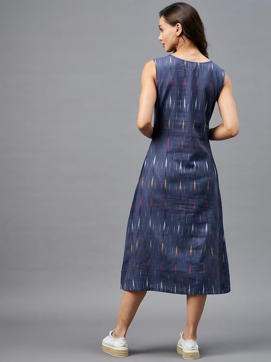 Self Design Sleeveless Cotton A-line Dress