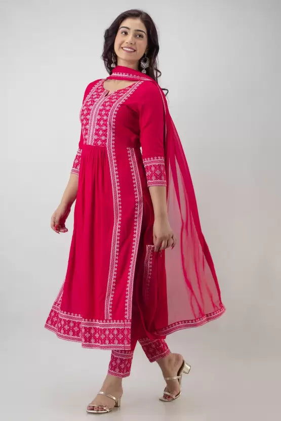 Women Stylish A-line Viscose Rayon Kurta, Pant And Dupatta Set