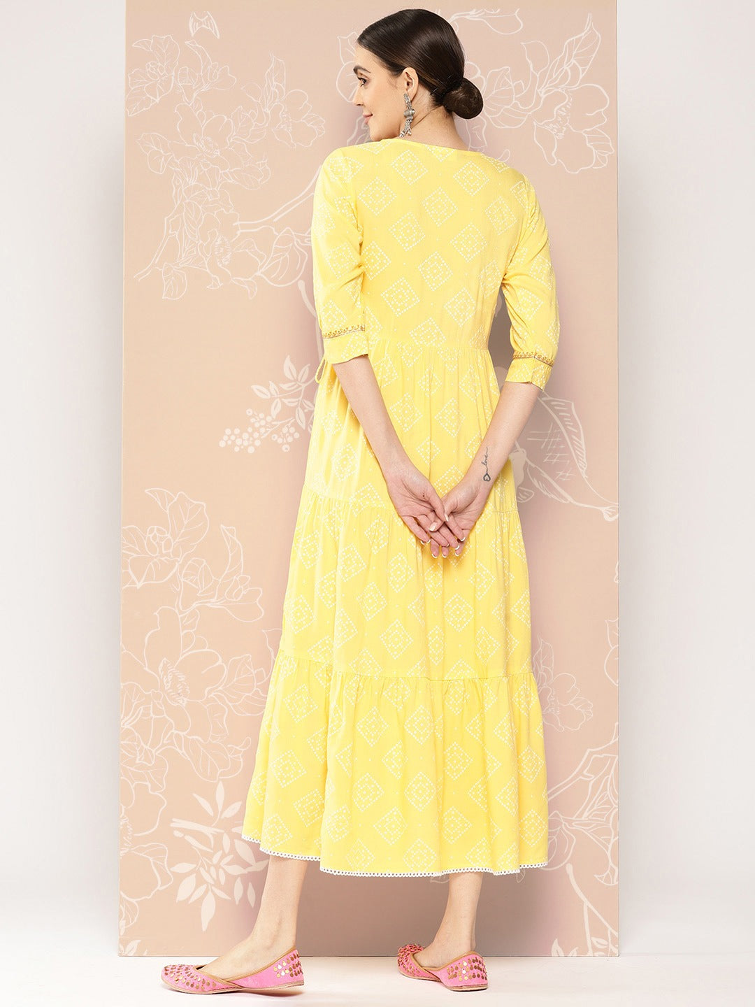 Ethnic Motifs Embroidered Puff Sleeves Fit & Flare Maxi Ethnic Dress