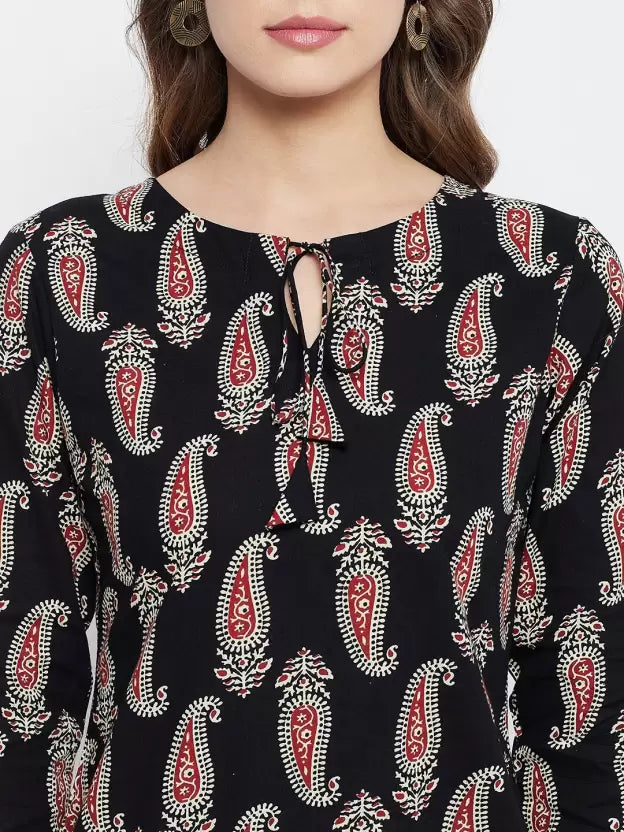 Casual Regular Sleeves Printed Women Black Top