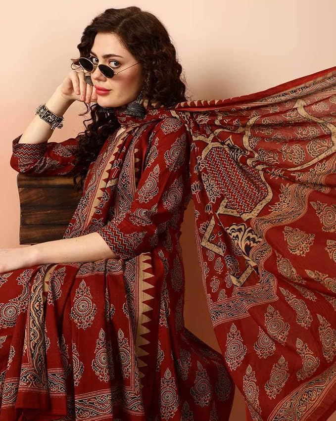 Women Viscose Printed Kurta Pant Dupatta Set