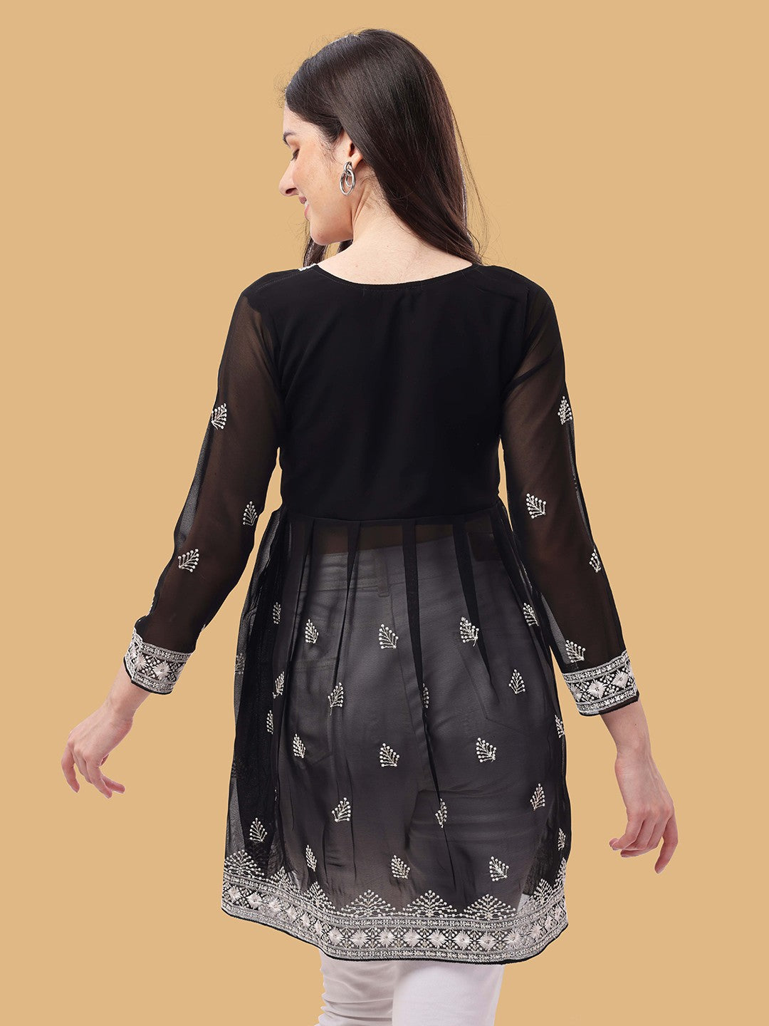 Woman Heavy Embroderied & Sequin Work Georgette Longline Top