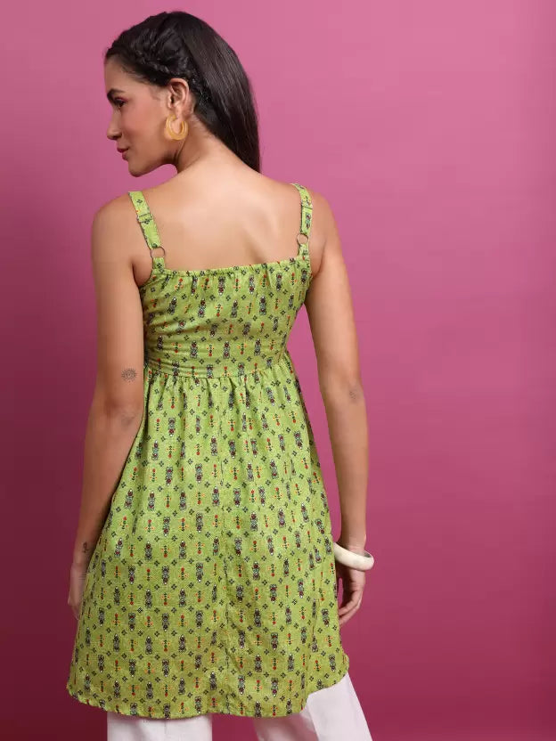 Women Printed Cotton Blend Ethnic Dress (Multicolor)