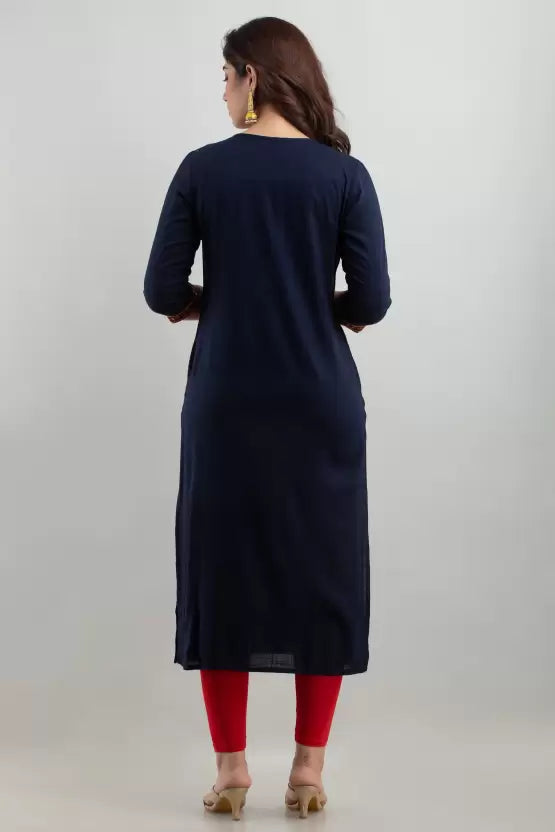 Women Embroidered Viscose Rayon Straight Kurta