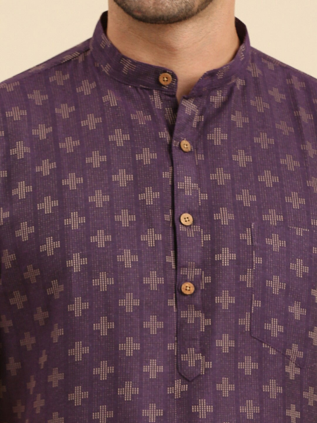 Men Geometric Woven Design Dobby Cotton Kurta