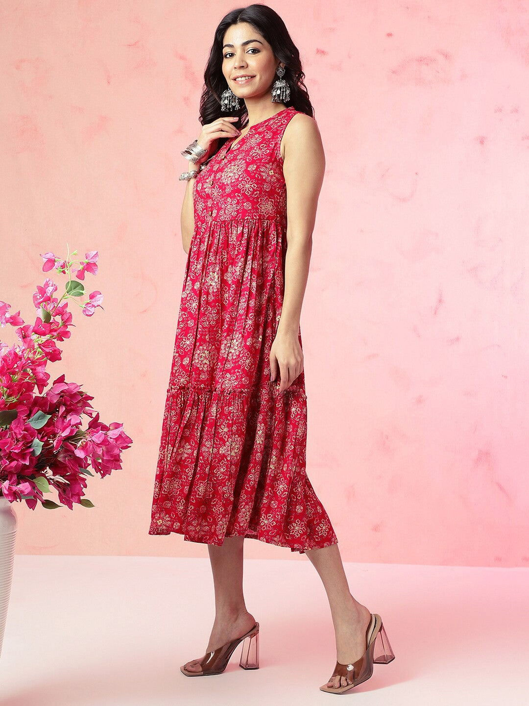 Printed Fit & Flared Midi Dress