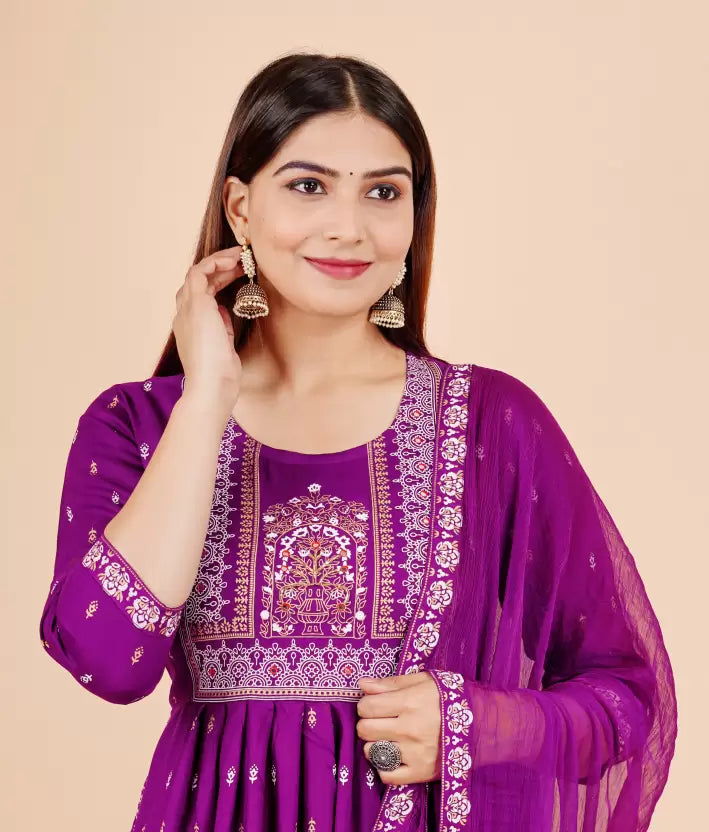 Women Purple Viscose Rayon Kurta and Pant Set