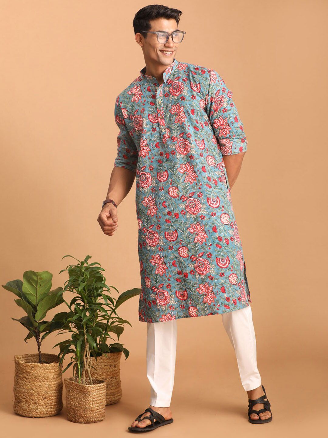 Floral Printed Kalamkari Pure Cotton Sustainable Kurta with Pyjamas