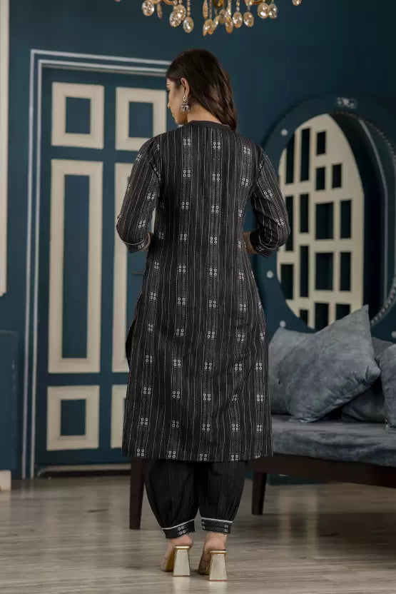 Women Black Cotton Blend Kurta Pant Dupatta Set