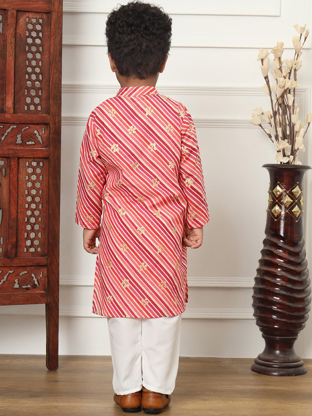 Boys Striped Pure Cotton Kurta With Pyjamas