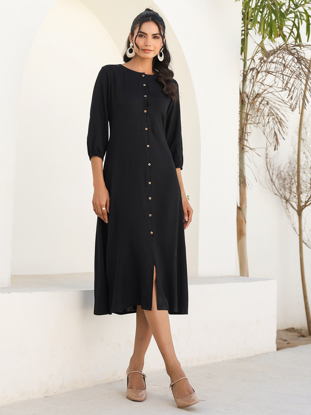 Women A-line Black Midi/Calf Length Dress Amy's Cart Women A-line Black Midi/Calf Length Dress Amy's Cart
